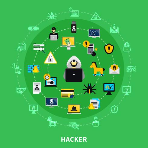 Hacker Round Icons Set vector