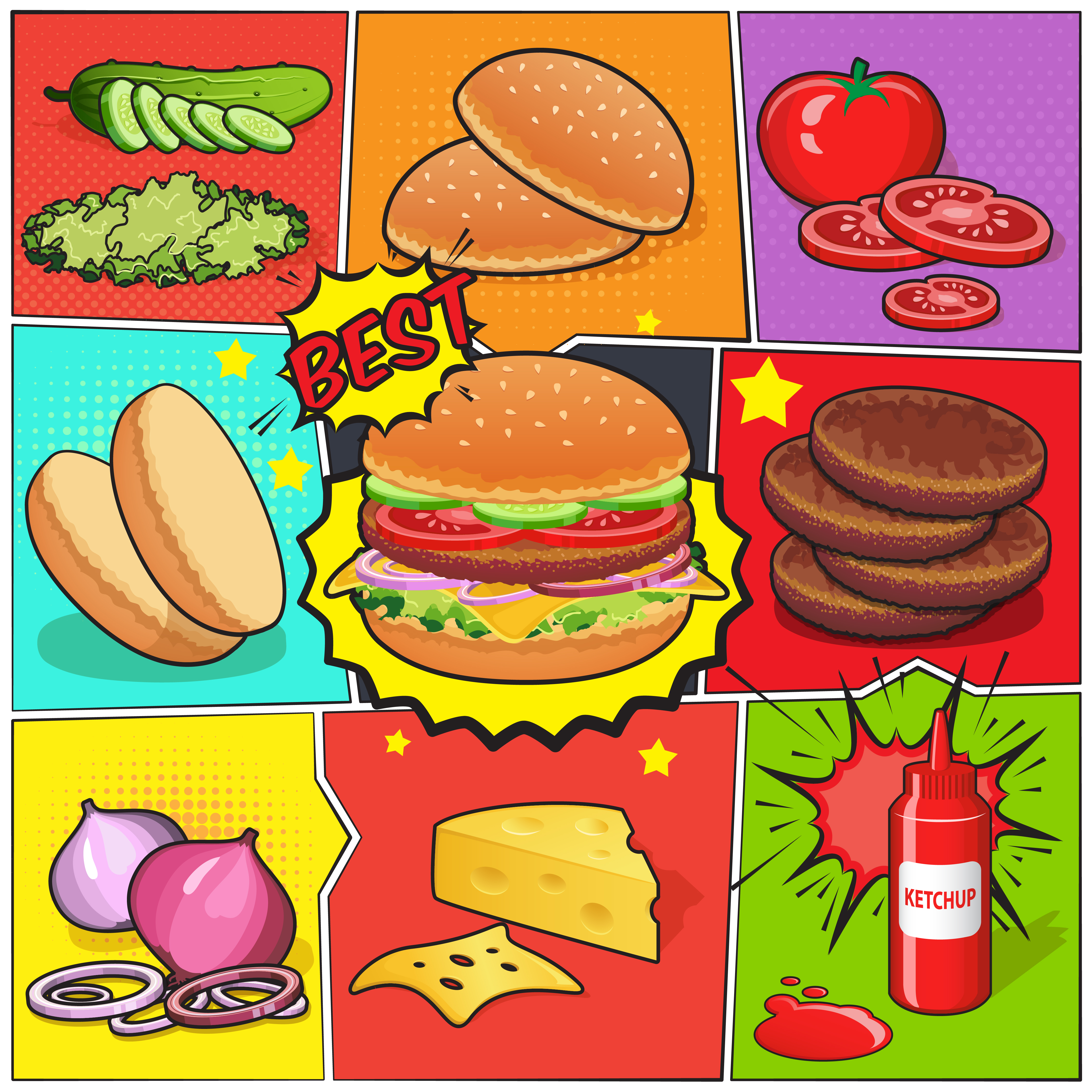 Burger Comic Book Page 480759 Vector Art at Vecteezy