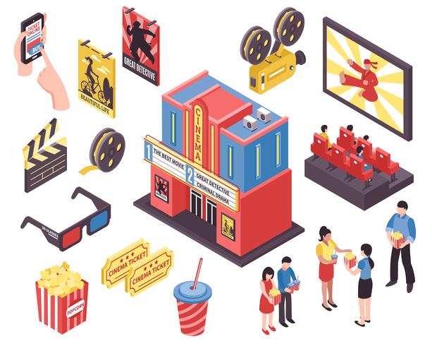 Film Theatre Isometric Elements vector