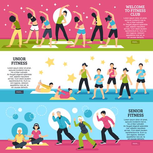 Fitness Classes Horizontal Banners Set vector