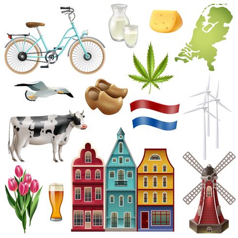 Holanda Holanda conjunto de iconos de viaje vector