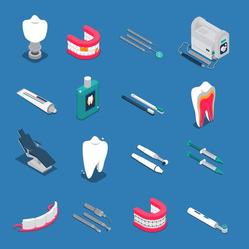 Estomatología isométrica iconos de colores vector