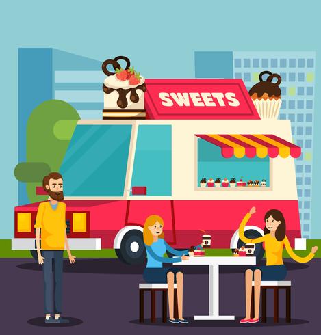 Sweets Van Orthogonal Flat Composition vector