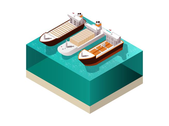 Cargo Boats Isometric Composition vector