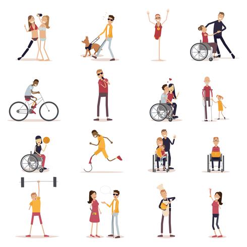 Disabled People Icons Set vector