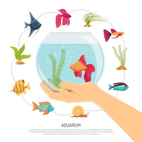 Composición de la mano del tazón de pescado vector