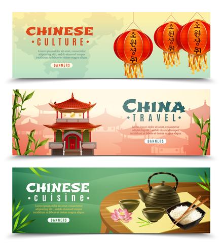 Conjunto de banners horizontales de viaje de China vector