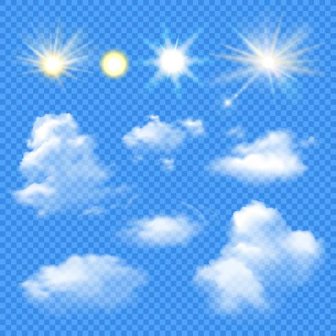 Conjunto de sol y nubes vector