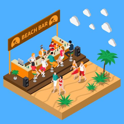 Beach Bar Isometric Composition vector