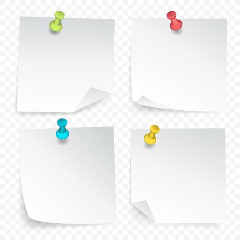 Juego de hojas de papel clavadas vector