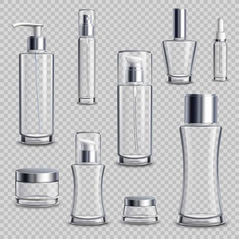 Cosmetics Package Realistic Transparent Set vector