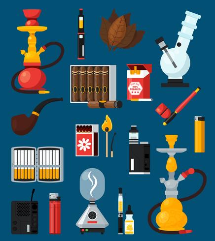 Smoking Flat Colored Icons Set vector