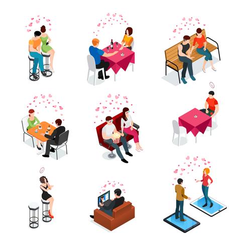 Dating Isolated Isometric Icons vector