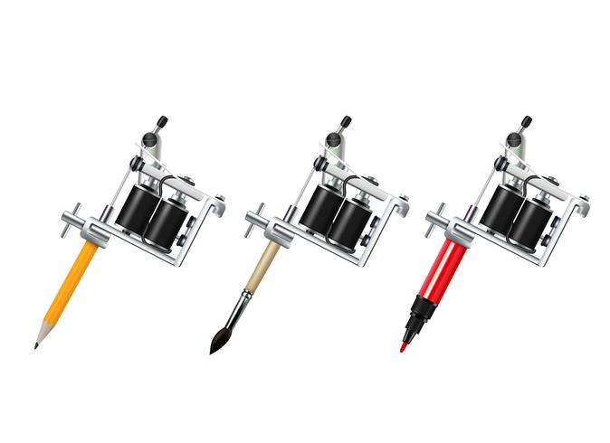 Tattoo Machine Drawing Set vector