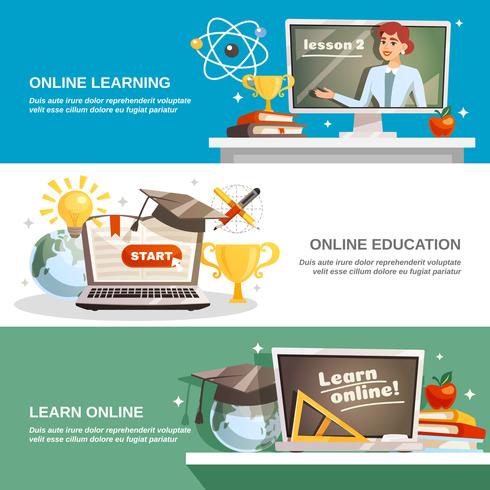 Banners horizontales de educación en línea vector