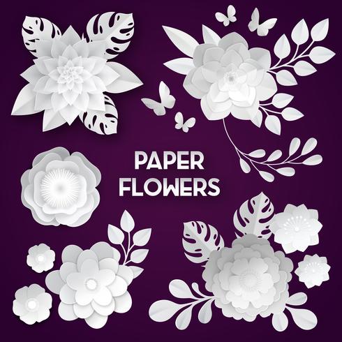 White Paper Flowers Dark Background vector