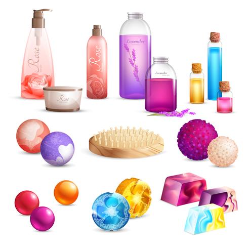 Set de productos de belleza de baño vector