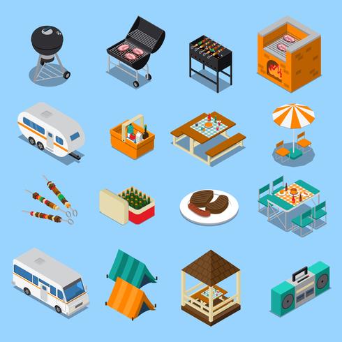 BBQ Picnic Isometric Set vector