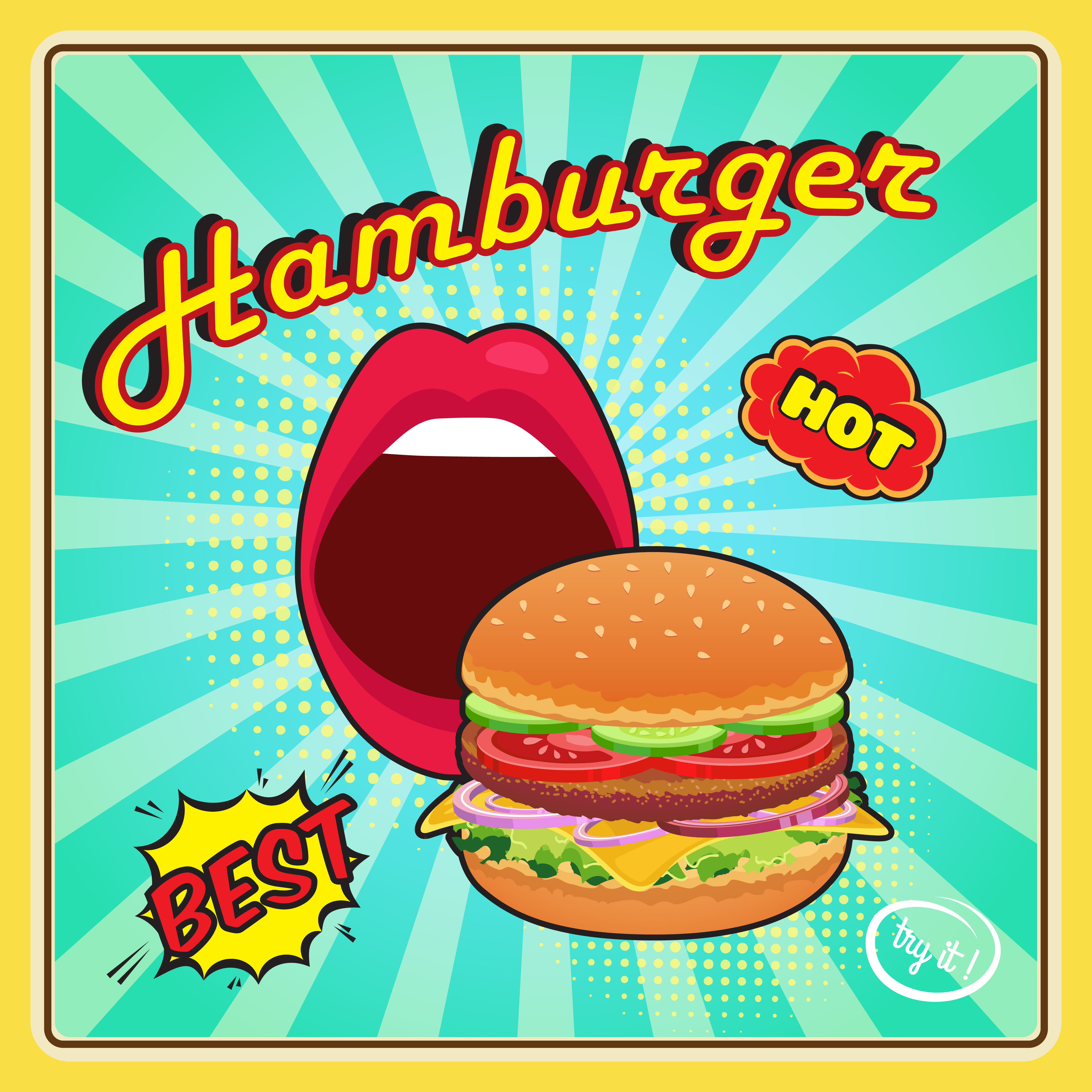  Hamburger Poster  In Comic Style Download Free Vectors 