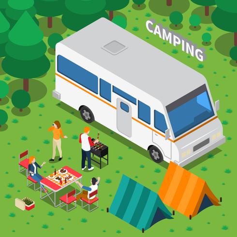 Camping composición isométrica vector