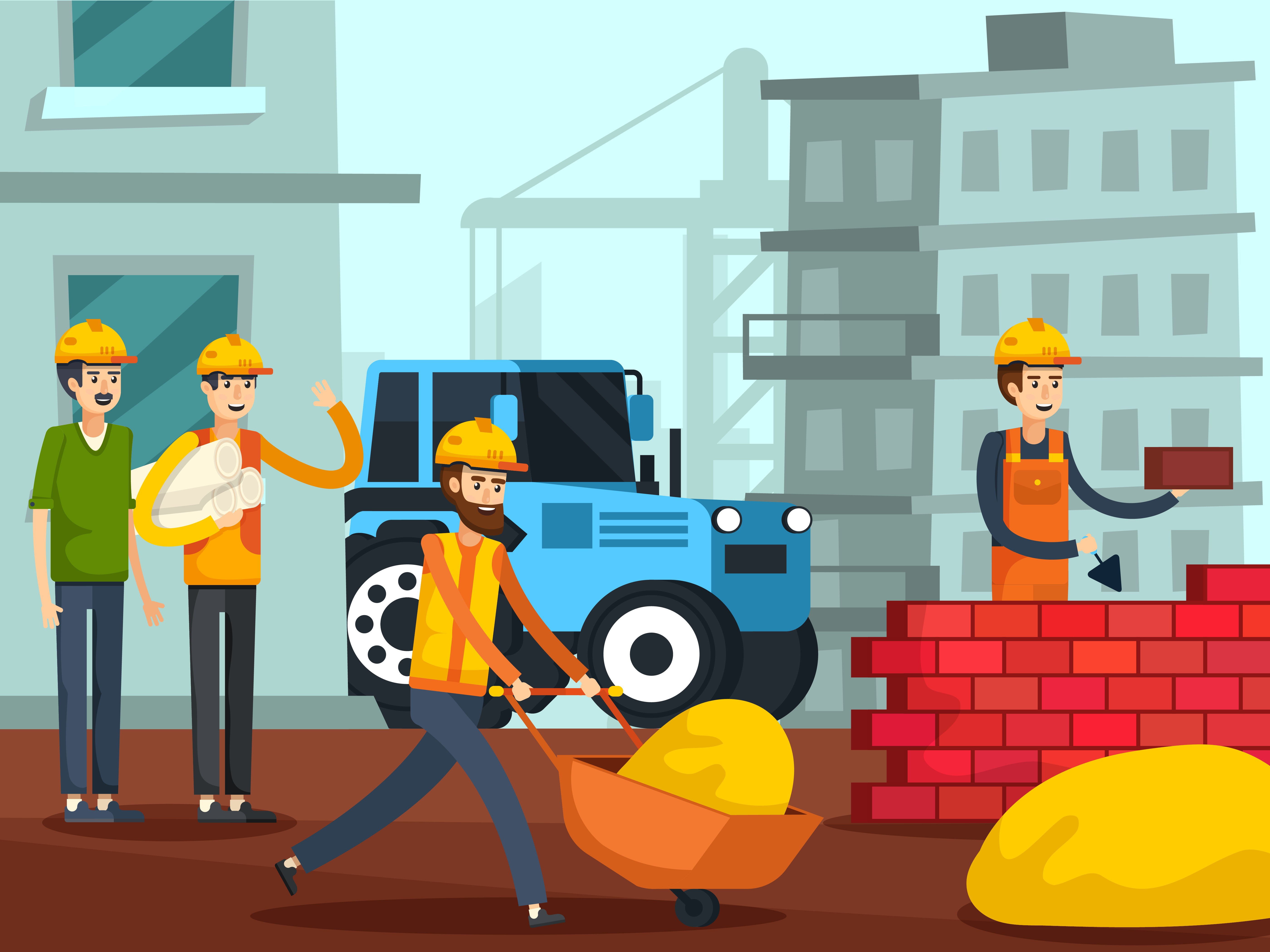 Carteles planos de personajes de trabajadores de la construcción 481008