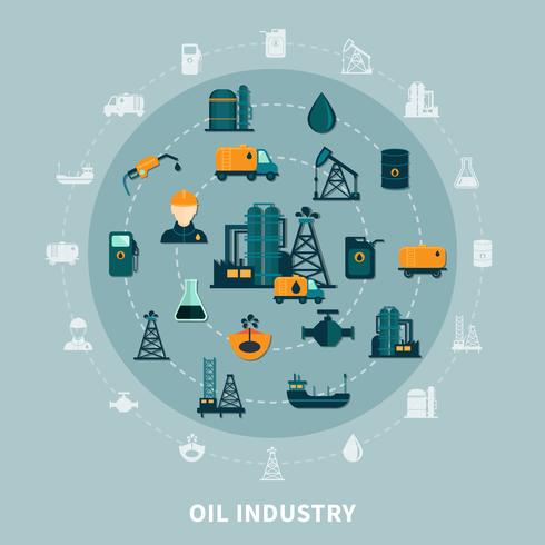 Los iconos del petróleo composición redonda vector