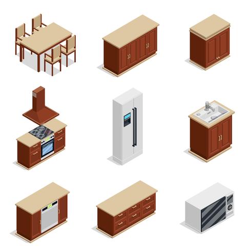 Kitchen Furniture Isometric Icons Set vector