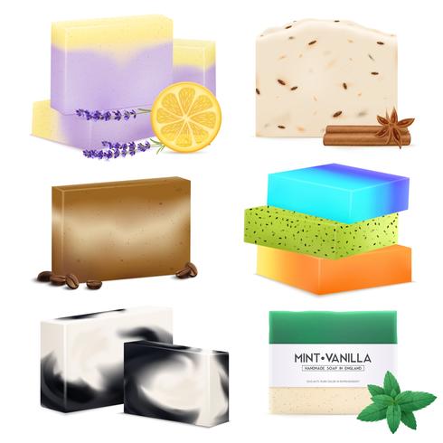 Natural Handmade Soap Realistic  Set  vector