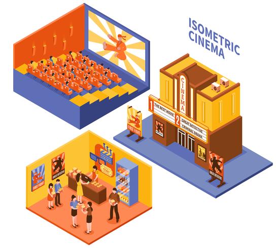 Cinema Isometric Compositions Set vector