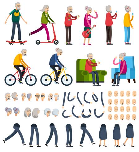 Ancianos personas constructoras ortogonales iconos vector