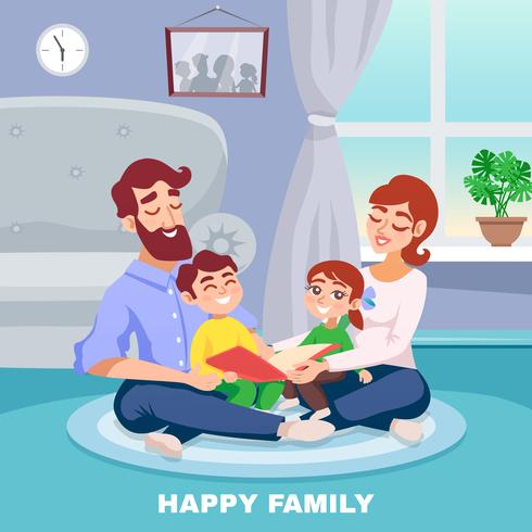 Cartel de dibujos animados de familia feliz vector