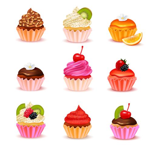 Set surtido de cupcakes vector