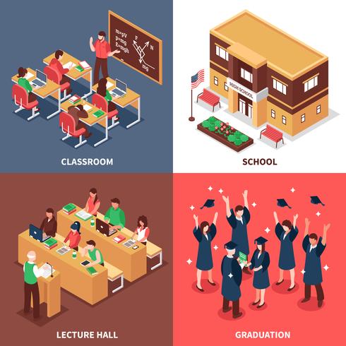 Escuela 4 concepto de iconos isométricos vector