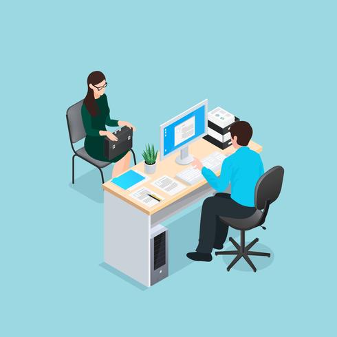 Job Interview Isometric Illustration vector