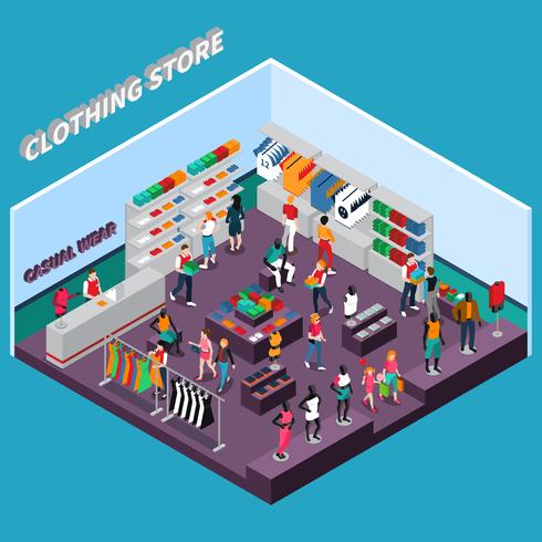 Clothing Store With Mannequins Isometric Composition vector