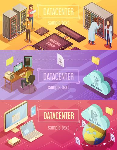 Datacenter Isometric Banners Set vector