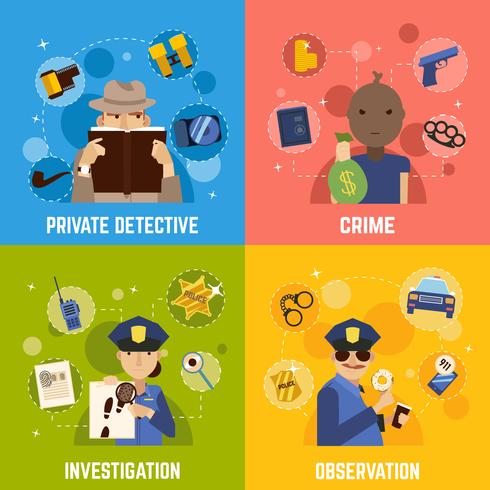 Conjunto de iconos de concepto de detective privado vector