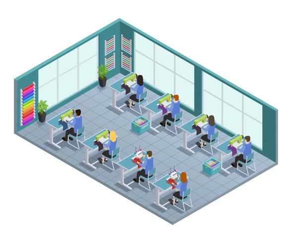 Garment Factory Isometric Composition  vector