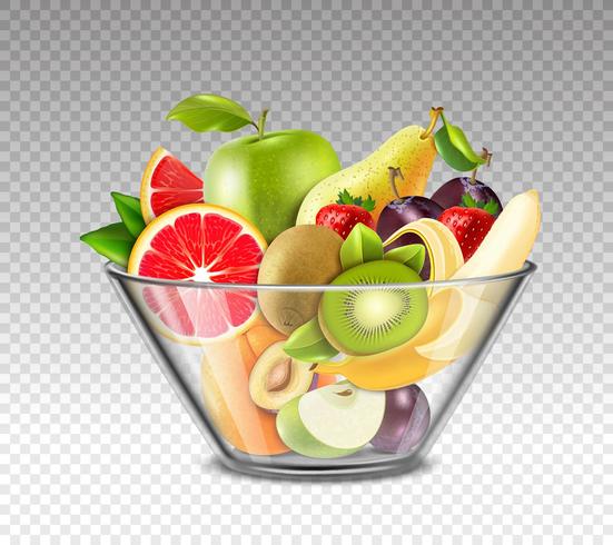 Realistic Fruits In Glass Bowl vector