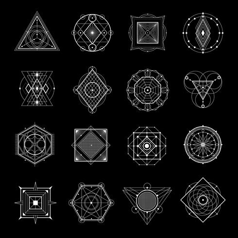 Sacred Geometry On Black Set vector