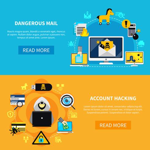 Dangerous Mail And Account Hacking Flat Banners vector