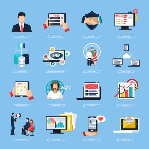 CRM System Flat Icons Set vector