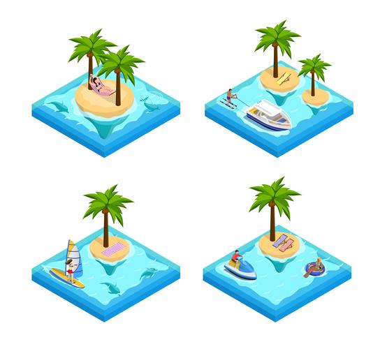 Island Vacation Isometric Set vector