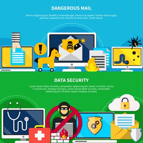 Dangerous Mail And Data Security Flat Banners vector