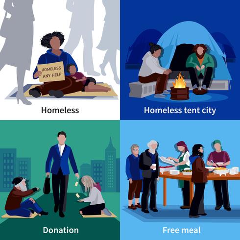 Homeless People 2x2 Design Concept vector