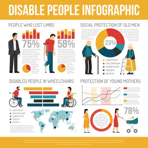 Conjunto de infografía personas con discapacidad vector