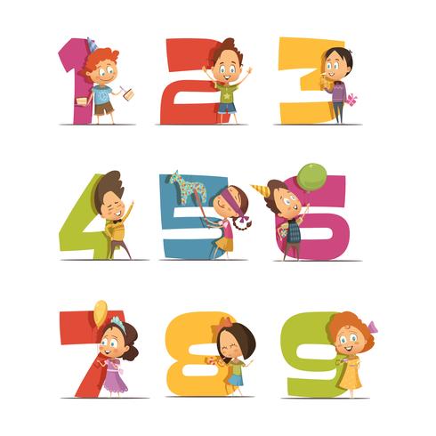 Kids Party Retro Icons Set vector