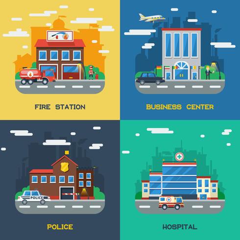 Government Buildings 2x2 Flat Design Concept vector