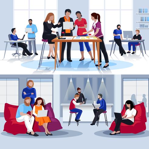 Coworking People Flat Compositions vector