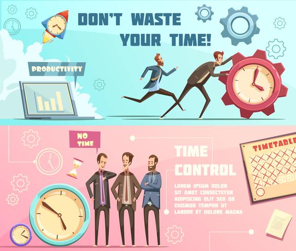 Time Management Retro Cartoon Banners vector